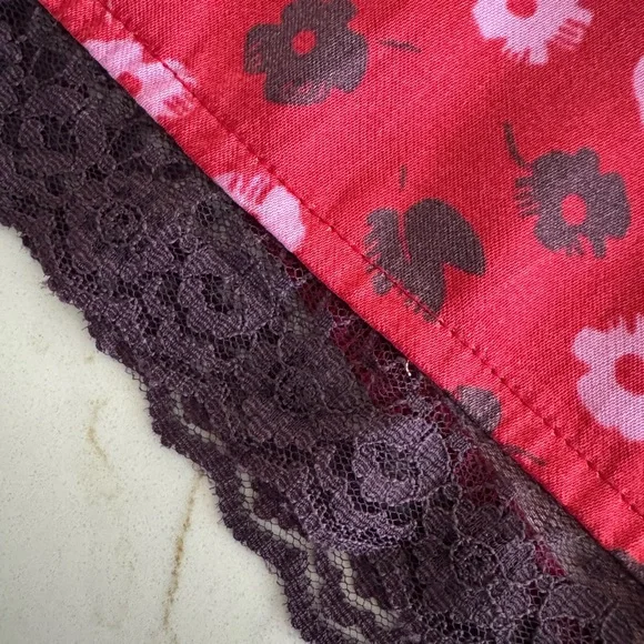 Anthropologie Maeve Lace Trim Mini Slip Skirt Red Floral 90’s Vibe Size Medium - Picture 7 of 11